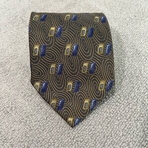 Ermenegildo Zegna 100% Silk Gold and Blue Geometric Tie career old money